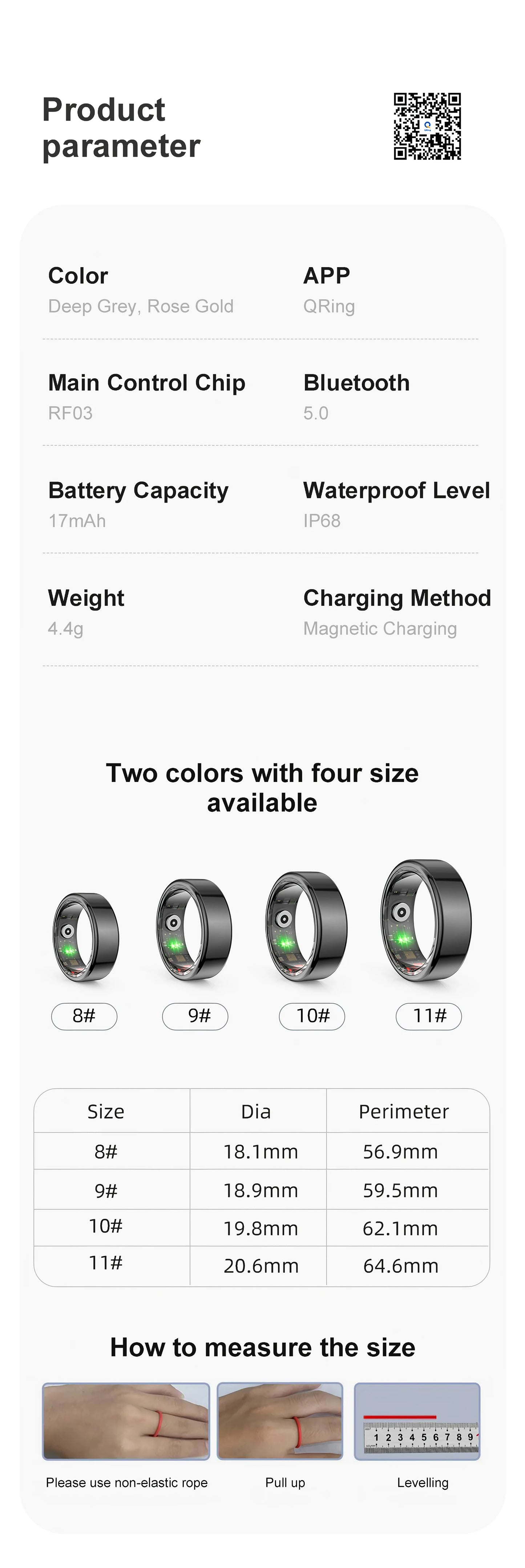 Smart Ring Multi-sports Modes Pedometer Fitness Tracker Health Monitoring IP68 Waterproof Military Grade Smart Ring