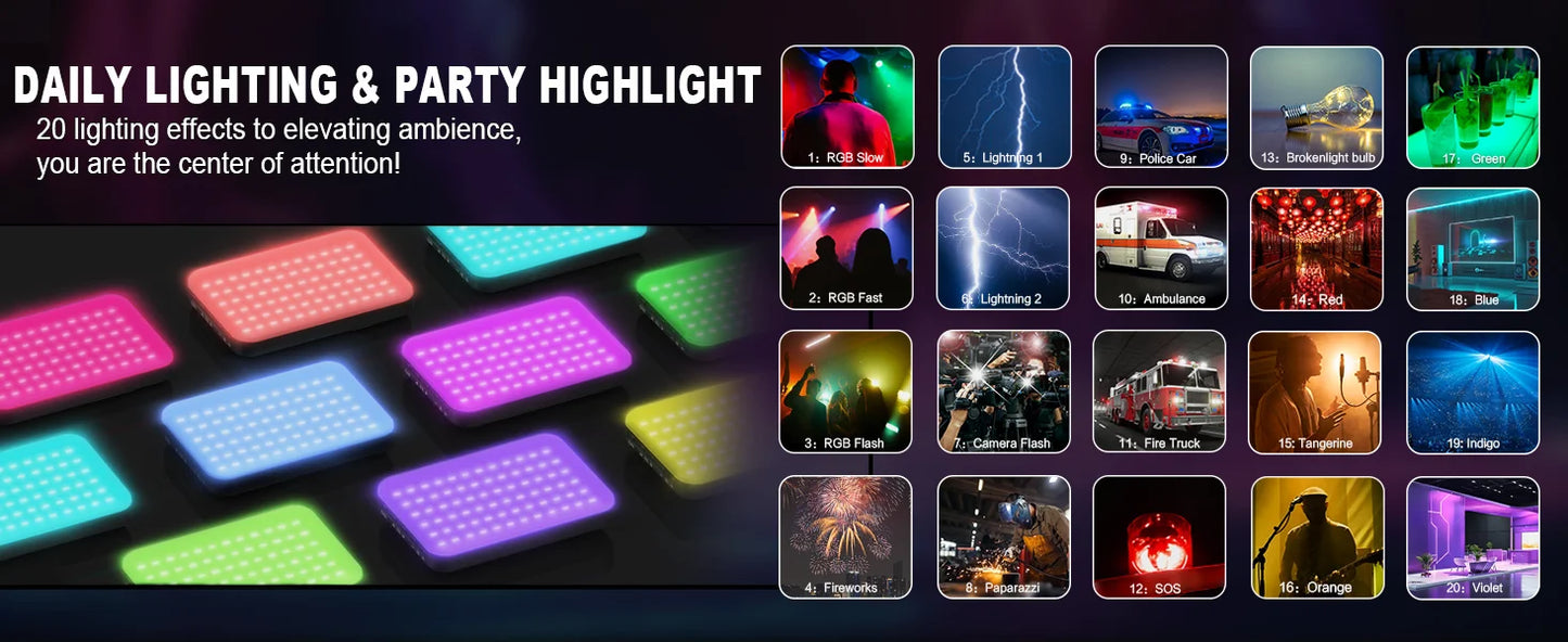 108 LED RGB Camera Light Full Color Output Video Light Kit Dimmable 2500K-9000K Bi-Color Panel Light CRI 95+ Rechargeable