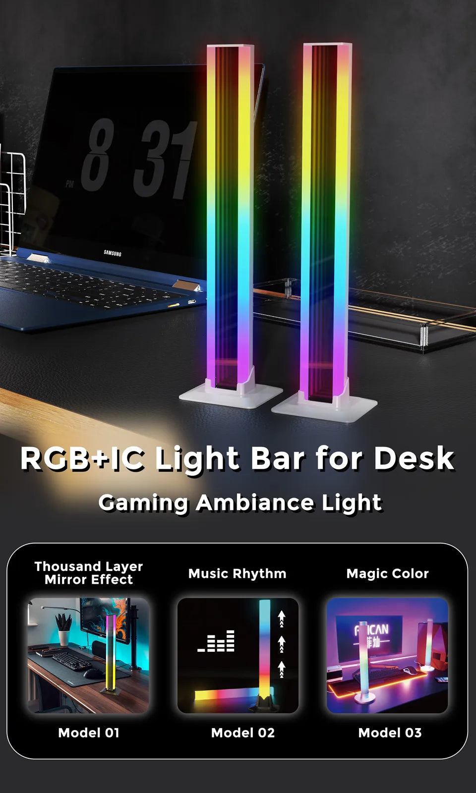 RGB LED Light A Pair Room Decor Abyss Lamp Bluetooth Ambient Night Light Desktop Mood Lighting for TV PC Gaming Christmas Gift