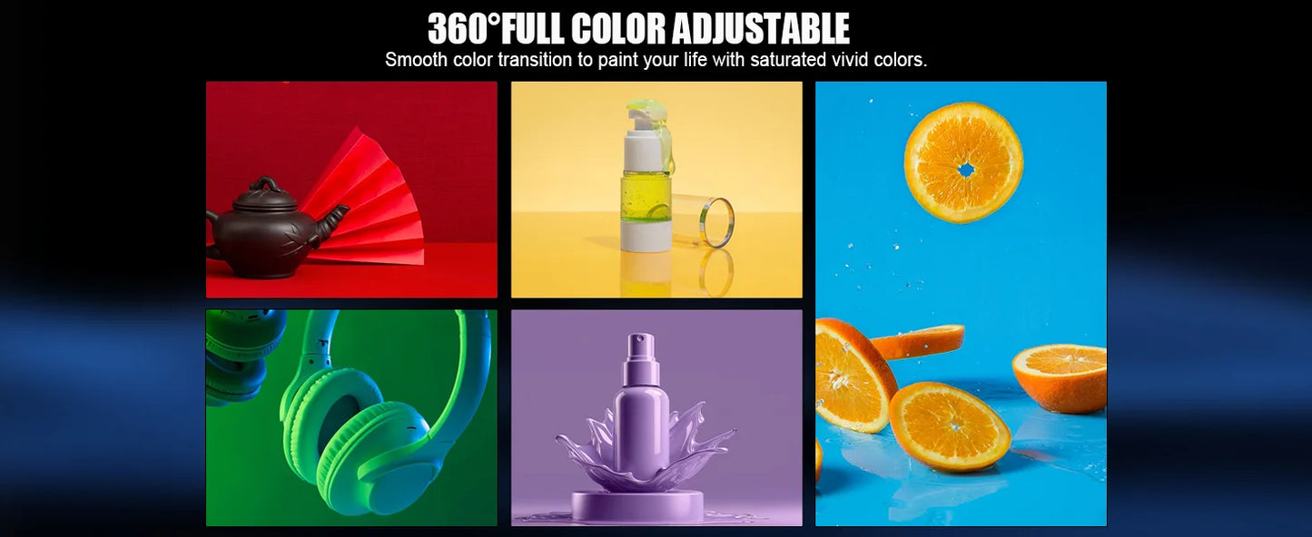 108 LED RGB Camera Light Full Color Output Video Light Kit Dimmable 2500K-9000K Bi-Color Panel Light CRI 95+ Rechargeable