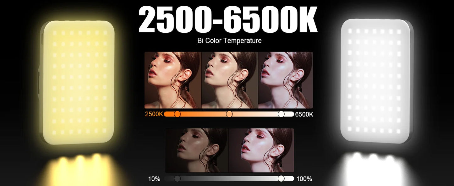 108 LED RGB Camera Light Full Color Output Video Light Kit Dimmable 2500K-9000K Bi-Color Panel Light CRI 95+ Rechargeable