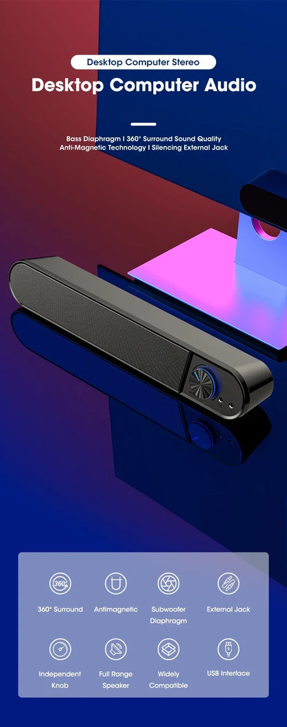 Hot Sale Computer Speakers Sound Box USB Wired High Quality Subwoofer Sound Bar for Tv PC Laptop Phone MP4 Reg Led Light