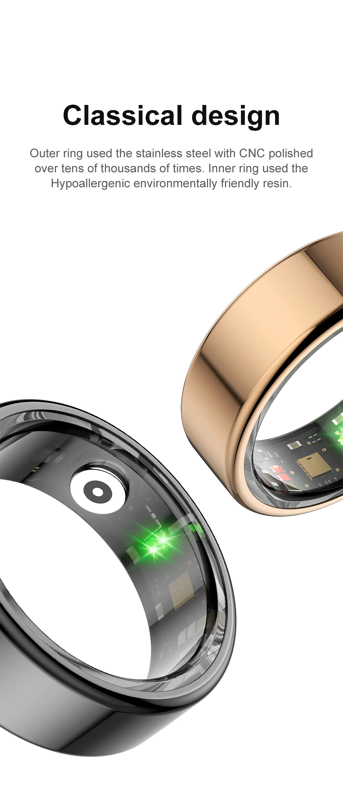 Smart Ring Multi-sports Modes Pedometer Fitness Tracker Health Monitoring IP68 Waterproof Military Grade Smart Ring