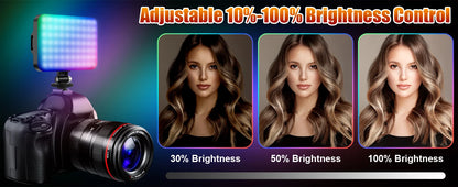 108 LED RGB Camera Light Full Color Output Video Light Kit Dimmable 2500K-9000K Bi-Color Panel Light CRI 95+ Rechargeable