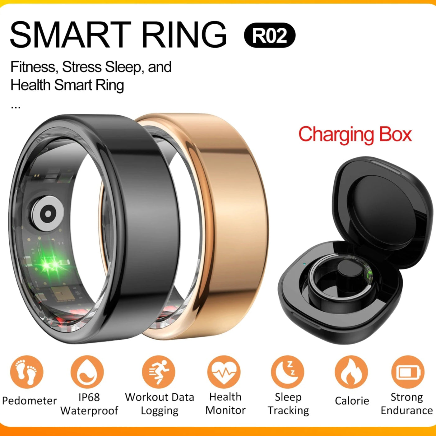 Smart Ring Multi-sports Modes Pedometer Fitness Tracker Health Monitoring IP68 Waterproof Military Grade Smart Ring