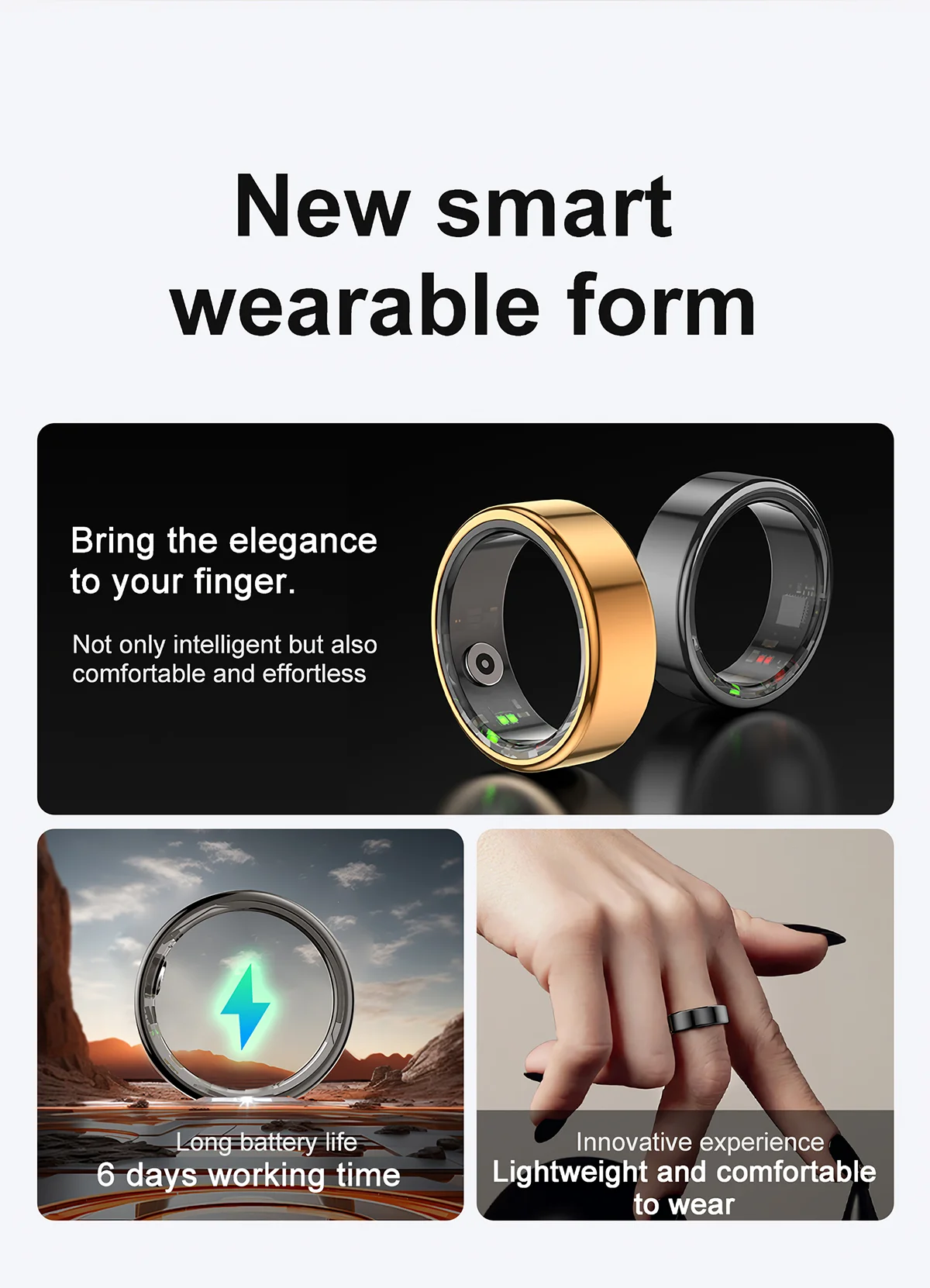 Smart Ring Multi-sports Modes Pedometer Fitness Tracker Health Monitoring IP68 Waterproof Military Grade Smart Ring