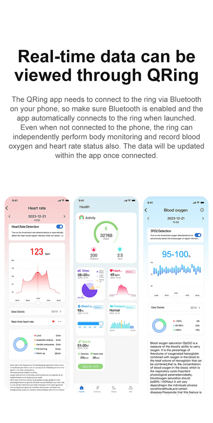 Smart Ring Multi-sports Modes Pedometer Fitness Tracker Health Monitoring IP68 Waterproof Military Grade Smart Ring