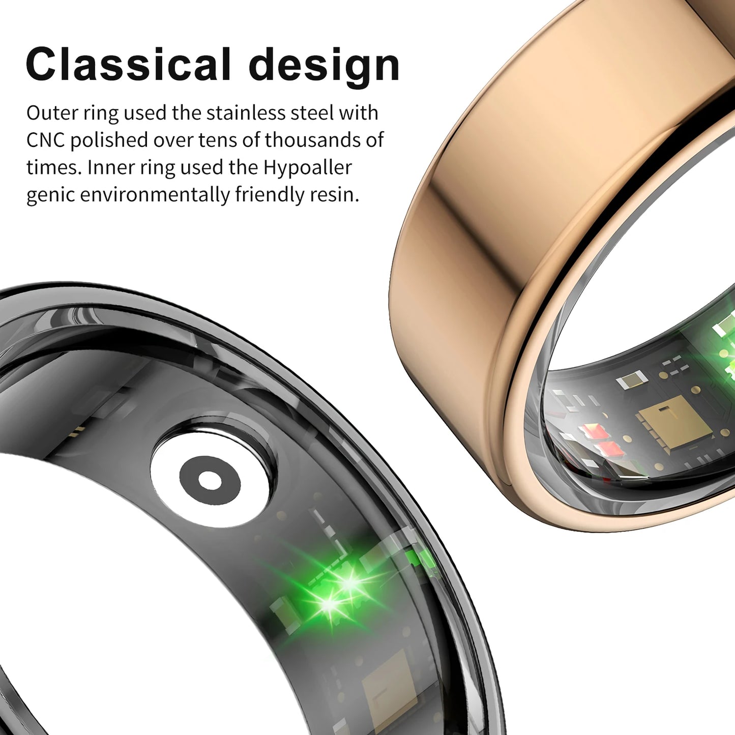 Smart Ring Multi-sports Modes Pedometer Fitness Tracker Health Monitoring IP68 Waterproof Military Grade Smart Ring