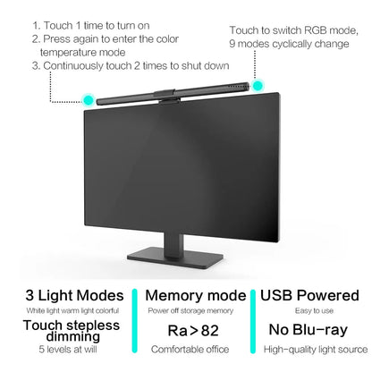 LED Desk Lamp Monitor Light Bar Eye-Care Stepless Dimming Lighting Table Lamp Computer Monitor Screen Light Bar for Work Gaming